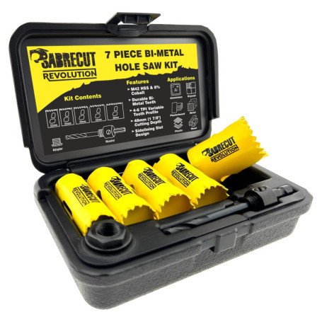 Kit de Scie Cloches Bimétalliques SabreCut 7 Pièces avec Mandrin et Boîte de Rangement