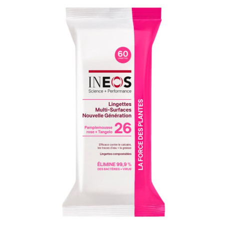 Lingettes Multi-Surfaces Compostables INEOS Hygienics - Parfum Pamplemousse Rose et Tangelo