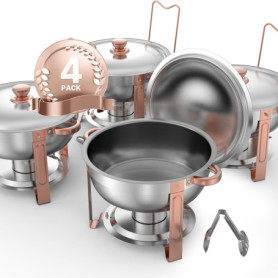VEVOR Réchaud Buffet en Acier Inoxydable avec 4 Bacs et Couvercles - Or Rose