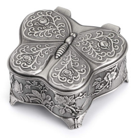 Boîte à Bijoux Papillon Vintage en Métal - Organisateur Élégant pour Anneaux et Boucles d'Oreilles