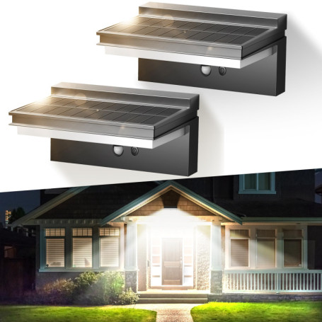 Lot de 2 Lampes Solaires Extérieures avec Détecteur de Mouvement - 1500 LM Étanches