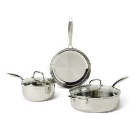 Batterie de Cuisine en Acier Inoxydable Amazon Basics, 5 Pièces avec Couvercles