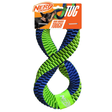 Jouet à Tirer Nerf Dog en Nylon Tressé pour Chien - 30,5 cm, Bleu/Vert