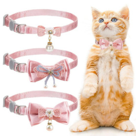 Ensemble de 3 Colliers Roses Réglables pour Chats et Chiens