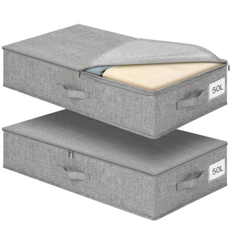 Sac de Rangement Sous Lit Pliable 50L - Romon, Gris avec Couvercle