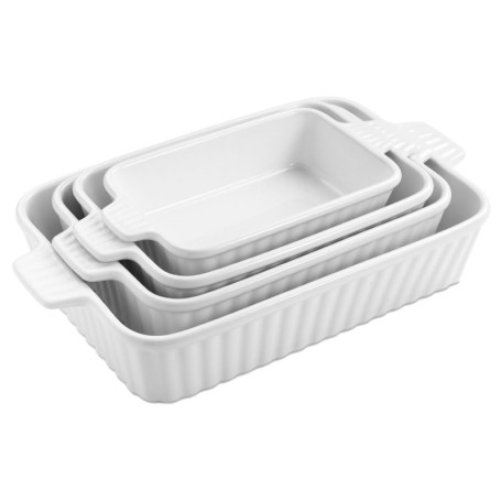 Lot de 4 Plats à Four en Céramique Blanc - Idéal pour Gratins et Tartes