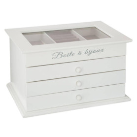 Boîte à bijoux élégante en bois blanc avec 3 tiroirs