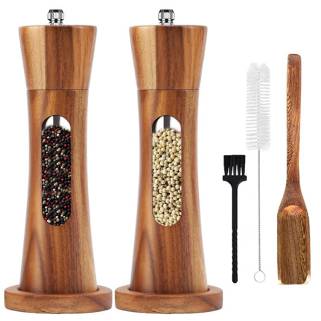 Set de Moulins à Poivre et Sel en Bois avec Support - 2 Pièces