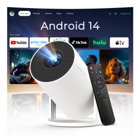 Vidéoprojecteur avec Wi-FI 6 & Bluetooth 5.4, Apps intégrées Supporte 1080P 4K Full HD Mini Video Projecteur, Android 14, Auto K