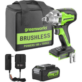 Clé à Chocs Sans Fil Greenworks 24V avec Moteur Sans Balais et Batterie 4Ah