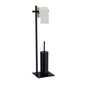 Serviteur WC Noir Relaxdays avec Porte-Rouleau et Brosse