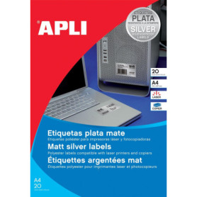 Pochette de 20 Étiquettes A4 Argentées pour Imprimante Laser