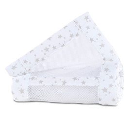 Tour de Lit Aéré Babybay en Maille-Piqué Blanc avec Étoiles Gris Perle