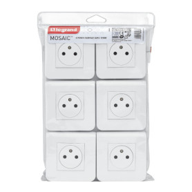 Prise Électrique Murale Legrand Mosaic - Lot de 6 avec Terre - Blanc