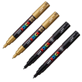 Set de Marqueurs Acryliques POSCA - Or et Noir, 4 Pièces, 0,7 mm