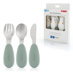 Ensemble de Couverts Ergonomiques en Silicone et Acier Inoxydable pour Enfants - 3 Pièces