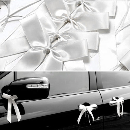50 Nœuds de Voiture en Satin Blanc pour Mariage - Fait à la Main, Faciles à Attacher