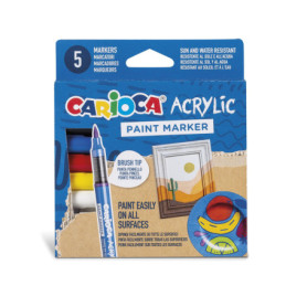 Boîte de 5 Marqueurs Acryliques CARIOCA - Pointe Pinceau pour Artistes