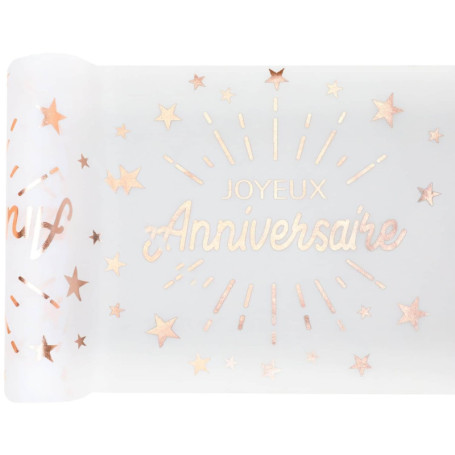Chemin de Table Joyeux Anniversaire Blanc et Rose Gold - Santex