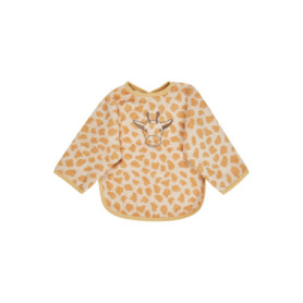 Bavoir à manches Kaya en coton absorbant avec girafe Jacquard - Sable