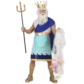 Costume de Poséidon pour homme - Tunique bleue avec ceinture et couronne