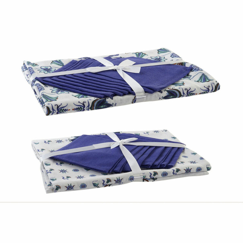 Nappe et serviettes de table DKD Home Decor 150 x 250 x 0,5 cm Bleu Blanc (2 Unités)