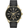 Montre Chronographe Homme Armani Exchange en Acier Doré et Cuir Noir