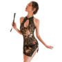 Lingerie Sexy Chinoise Brodée Cheongsam Noir pour Femme