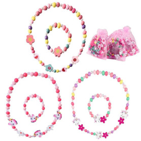 Ensemble de Bijoux en Bois Licorne pour Enfants - Colliers et Bracelets Colorés