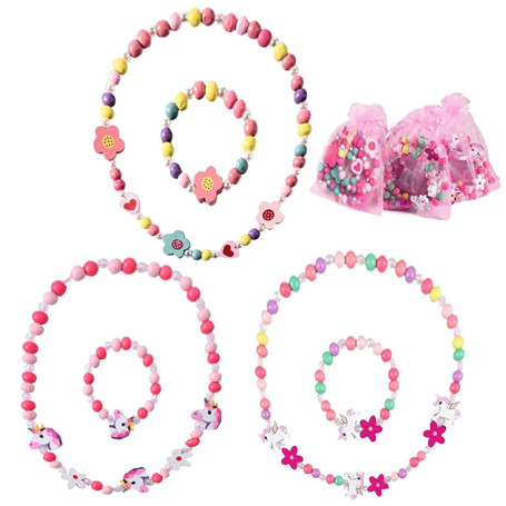 Ensemble de Bijoux en Bois Licorne pour Enfants - Colliers et Bracelets Colorés