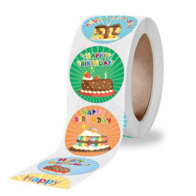 500 Autocollants d'Anniversaire Multicolores - Étiquettes Adhésives pour Cadeaux et Bricolage