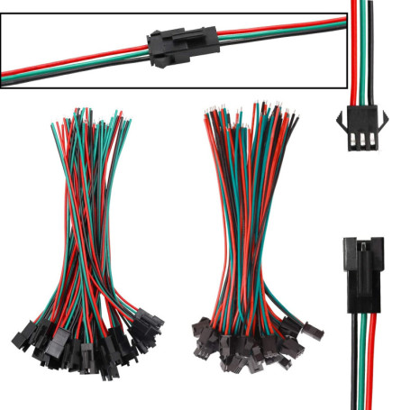 Lot de 20 Paires de Connecteurs JST SM Mâle-Femelle 3 Broches pour Éclairage LED