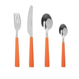 Ensemble de 16 Couverts en Acier Inoxydable avec Poignées Orange