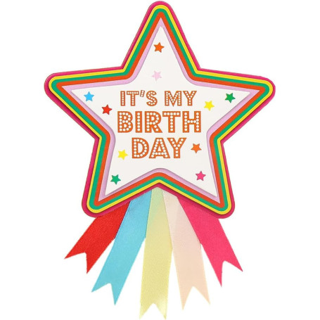 Badge Étoile Joyeux Anniversaire Rosette - Accessoire Fête Coloré
