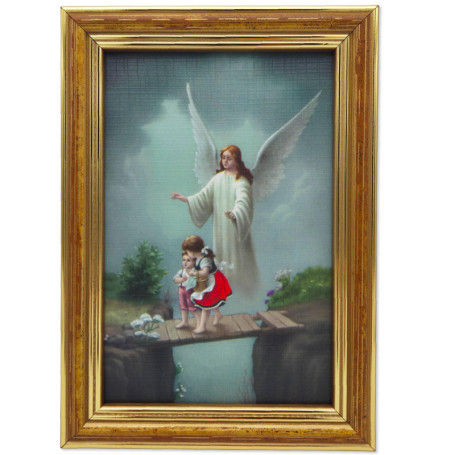 Tableau Ange Gardien avec Cadre en Bois - 12 x 17 cm - Décoration Spirituelle