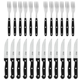 Russell Hobbs Ensemble de 24 Couteaux et Fourchettes à Steak - Service pour 6 en Acier Inoxydable Noir