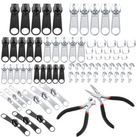 Kit de Réparation de Fermeture Éclair 86 Pièces en Métal - Argenté/Noir