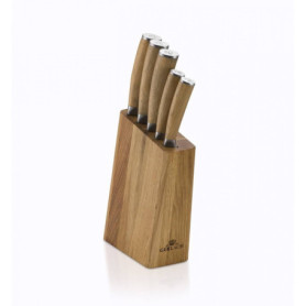 Bloc de Couteaux Natur en Acier Inoxydable avec Support en Bois