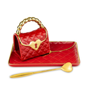 Tasse Sac à Main Rouge avec Soucoupe et Cuillère en Coeur