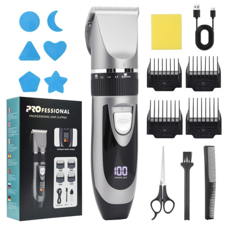 Kit Tondeuse Barbe et Cheveux OTraki avec Écran LED et 4 Peignes de Guidage