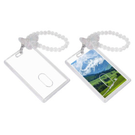 Porte Carte Photo Acrylique avec Bracelet Perlé et Pendentif Papillon