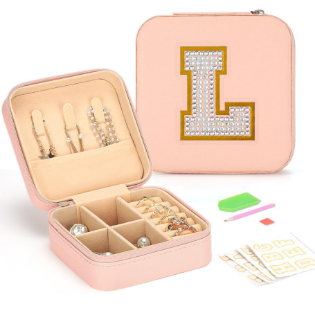 Coffret à Bijoux Voyage Personnalisable en Simili-Cuir Rose Pâle