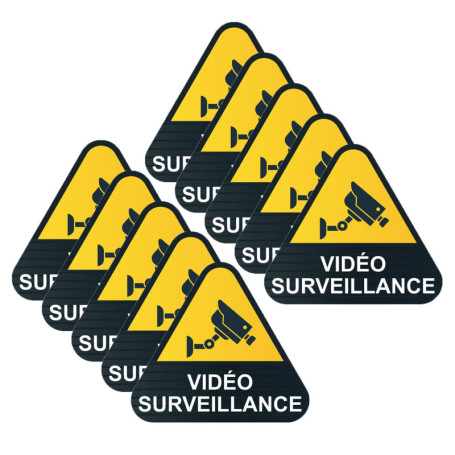 Lot de 10 autocollants de Vidéo Surveillance en Vinyle Jaune et Noir