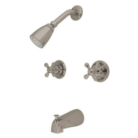 Robinet de baignoire et douche Kingston Brass en laiton avec poignées croisées en nickel satiné