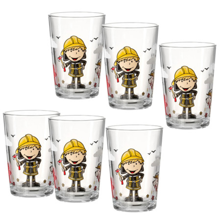 Set de 6 verres pour enfants - Motif Pompier Bernie
