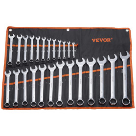 VEVOR Jeu de Clés Mixtes 25 Pièces avec Pochette Enroulable - Outils de Réparation Polyvalents