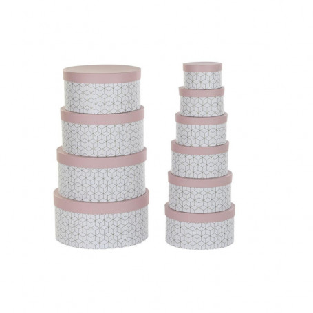 Jeu de Caisses de Rangement Empilables DKD Home Decor Rond Rose Carton 107,99 €