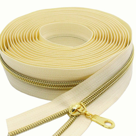 Fermeture Éclair Nylon MebuZip 9m - 25 Non Bloquantes - Beige Doré pour DIY