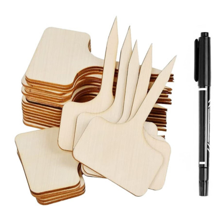 Étiquettes en Bois pour Plantes - 30 Marqueurs de Jardin T-Type