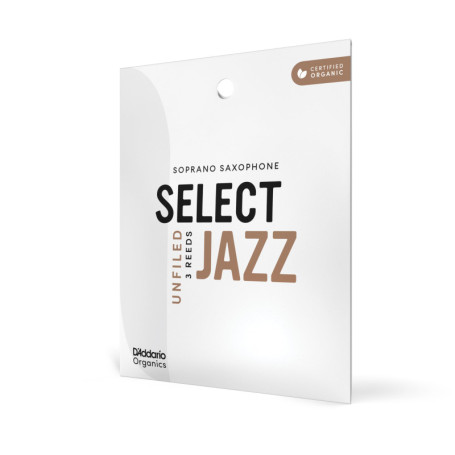 Anches D'Addario Organic Select Jazz pour Saxophone Soprano - Force 2 Medium (Pack de 3)